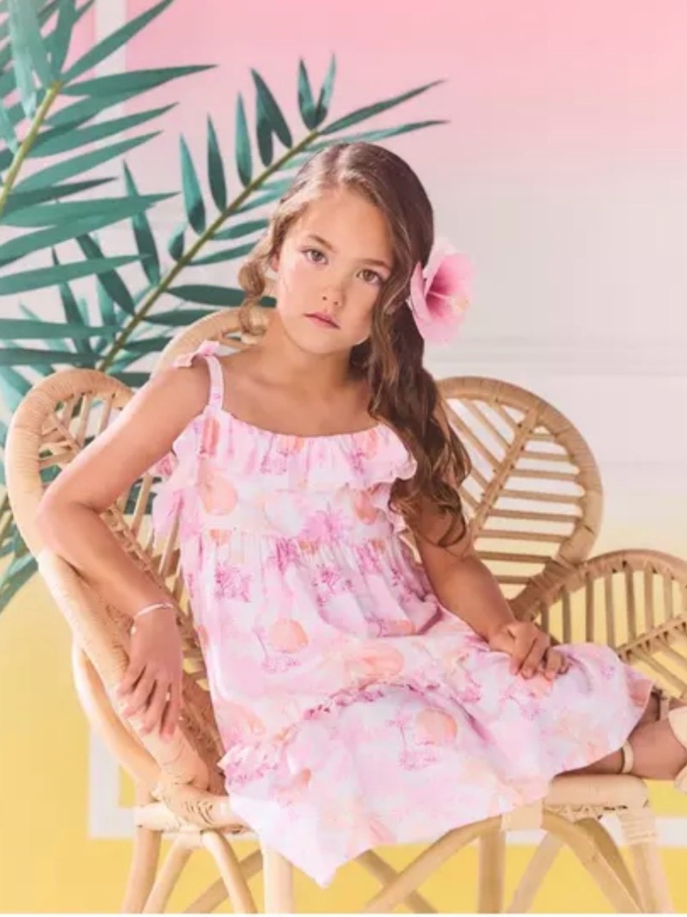 Janie and Jack Pink & Peach Tropical Ruffle Dress